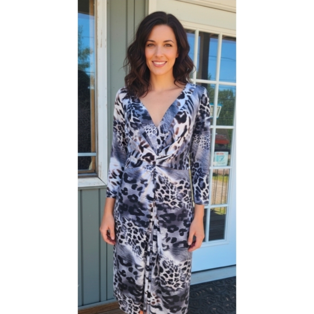 Madison Dress, Mixed Animal Print, Ruched, 3/4 Sleeves, 12, GUC✔️
